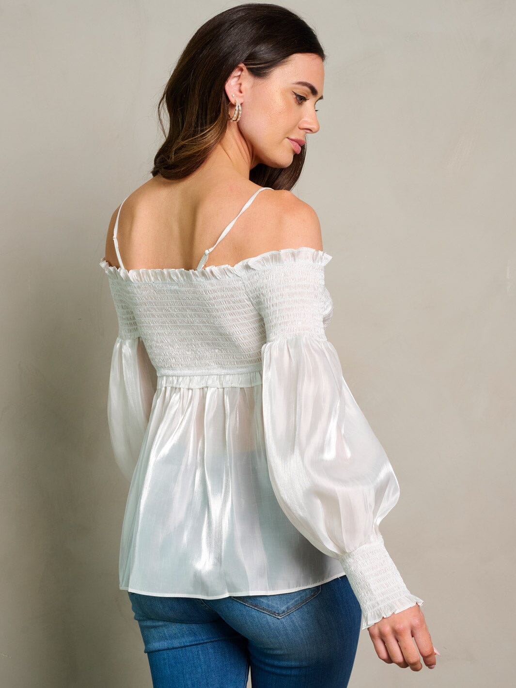 WOMEN'S LONG SLEEVE OFF SHOULDER SMOCK BLOUSE TOP