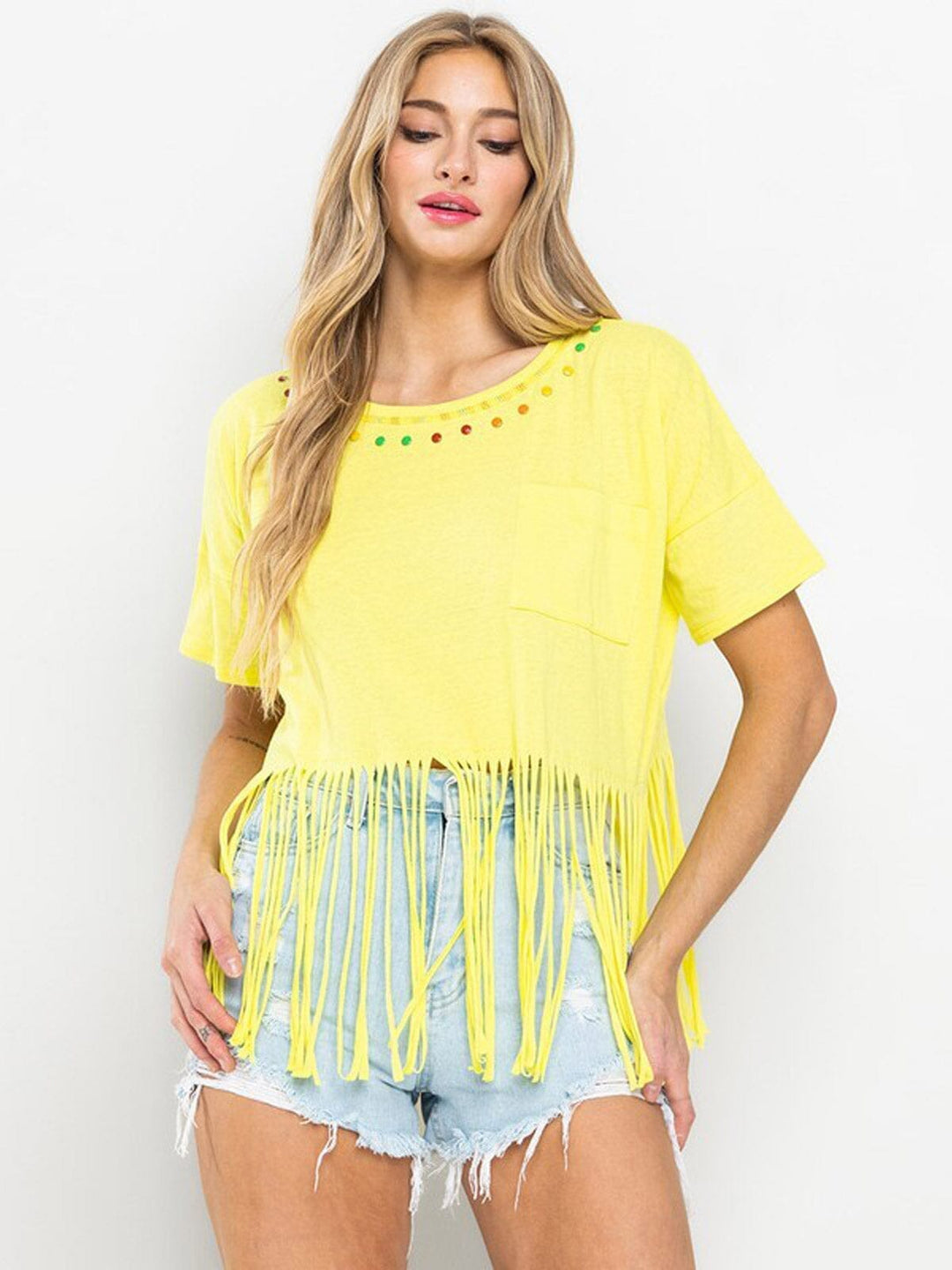 WOMEN'S SHORT SLEEVE FRONT POC KET DTAILED TOP