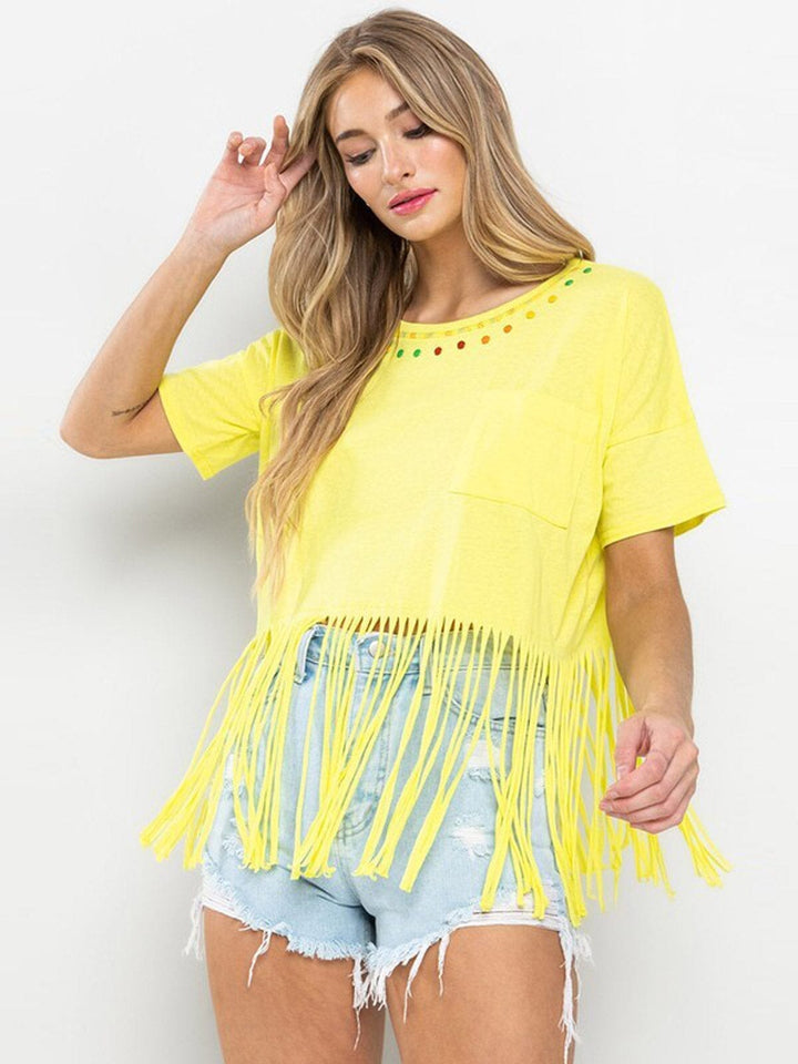 WOMEN'S SHORT SLEEVE FRONT POC KET DTAILED TOP