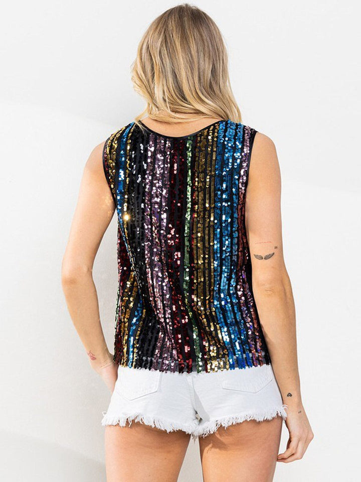WOMEN'S SLEEVELESS V-NECK SEQUINS MULTI COLOR TANK TOP
