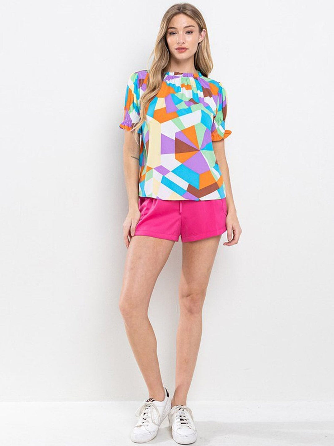 WOMEN'S SHORT SLEEVE MULTI COLOR BLOUSE TOP