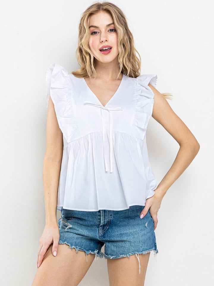 WOMEN'S RUFFLE SLEEVE V-NECK TUNIC BLOUSE TOP