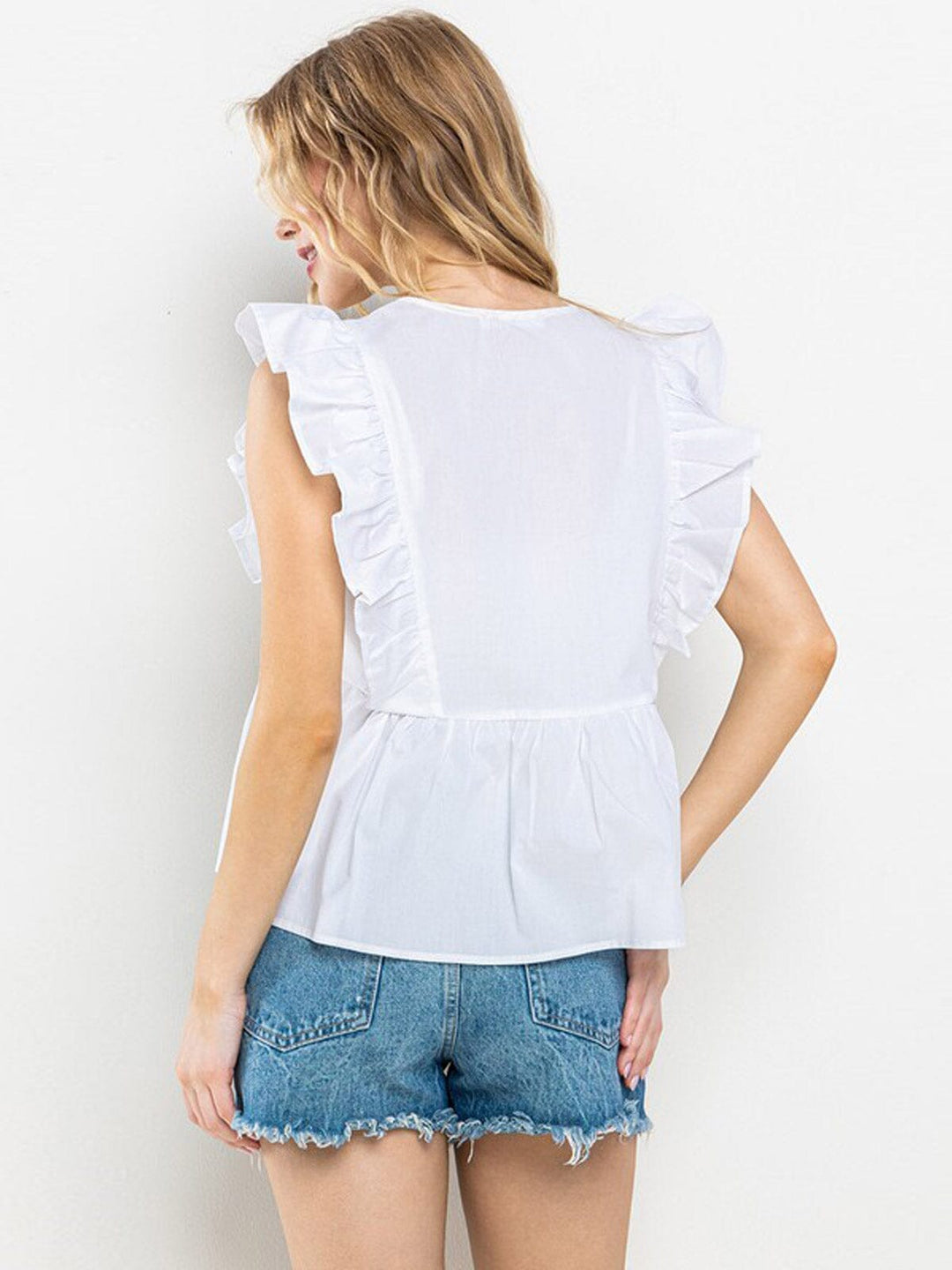 WOMEN'S RUFFLE SLEEVE V-NECK TUNIC BLOUSE TOP