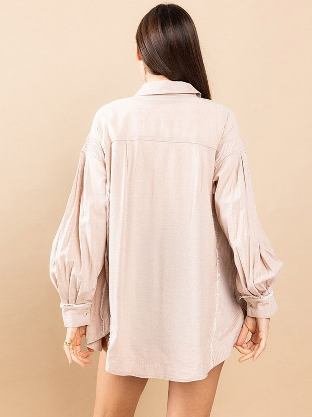 WOMEN'S LONG SLEEVE BUTTON UP OVERSIZED DETAILED BLOUSE TOP