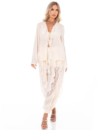 WOMEN'S LONG SLEEVE BLOUSE & ELASTIC WAIST PANTS FLORAL LACE STUDS 2PC. SET