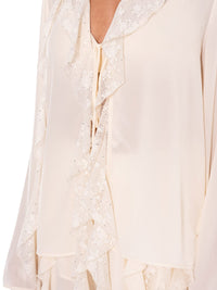 WOMEN'S LONG SLEEVE BLOUSE & ELASTIC WAIST PANTS FLORAL LACE STUDS 2PC. SET