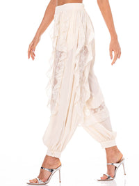 WOMEN'S ELASTIC WAIST FRONT POCKETS RUFFLE LACE STUDS JOGGER PANTS