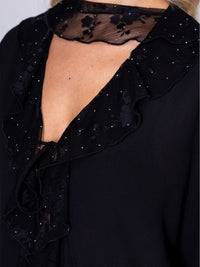 WOMEN'S LONG SLEEVE BLOUSE & ELASTIC WAIST PANTS FLORAL LACE STUDS 2PC. SET