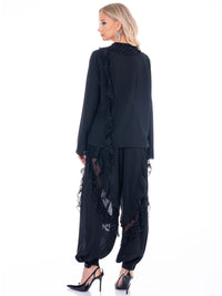 WOMEN'S LONG SLEEVE BLOUSE & ELASTIC WAIST PANTS FLORAL LACE STUDS 2PC. SET