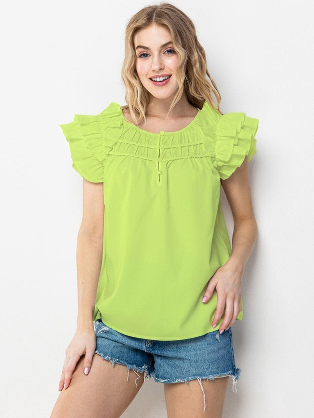 Copy of WOMEN'S RUFFLE SLEEVE V-NECK TUNIC BLOUSE TOP