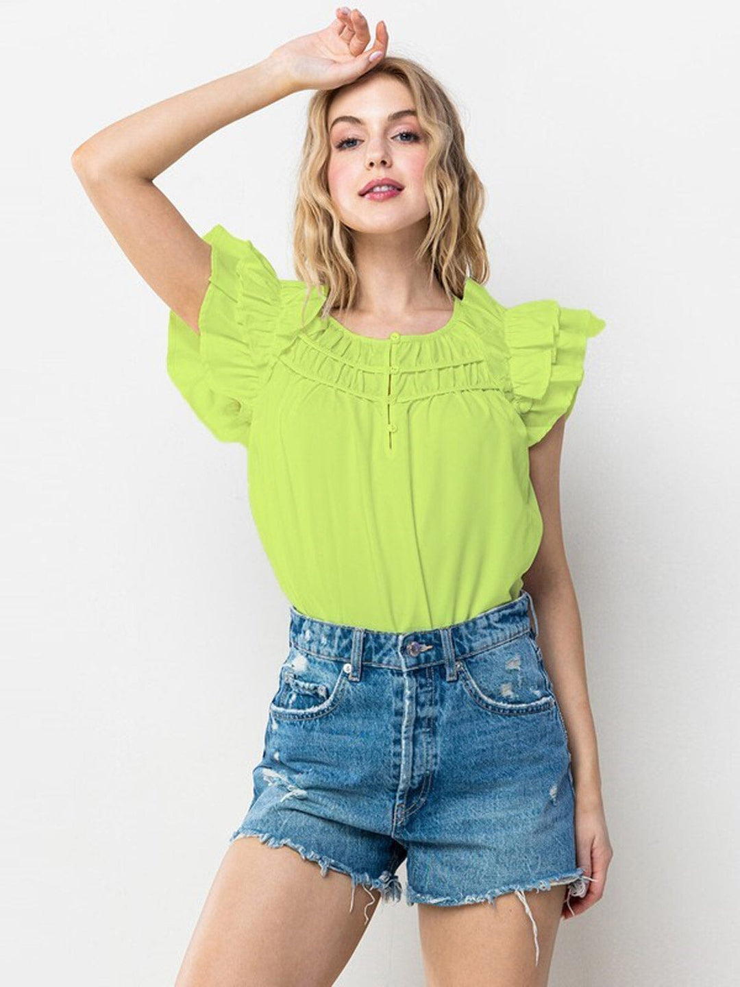 Copy of WOMEN'S RUFFLE SLEEVE V-NECK TUNIC BLOUSE TOP