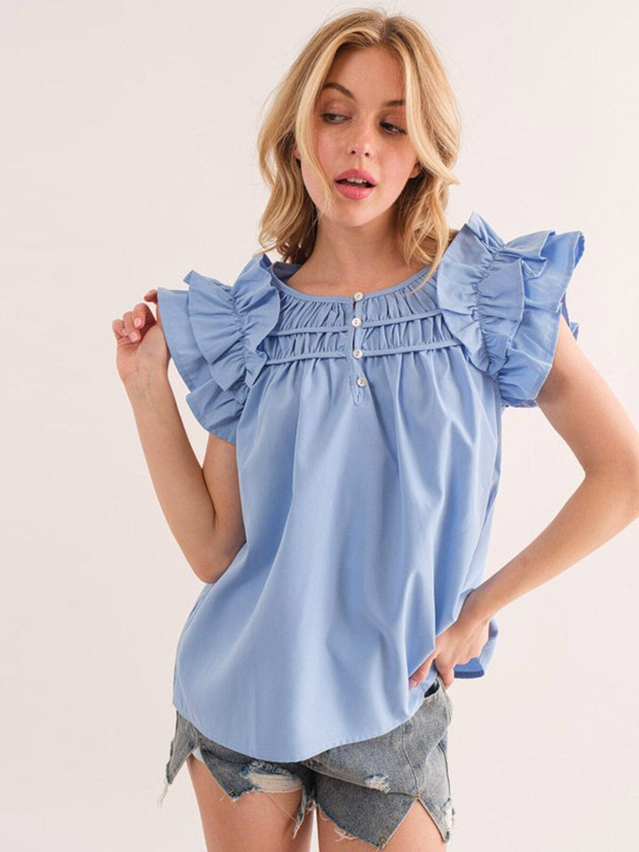 Copy of WOMEN'S RUFFLE SLEEVE V-NECK TUNIC BLOUSE TOP