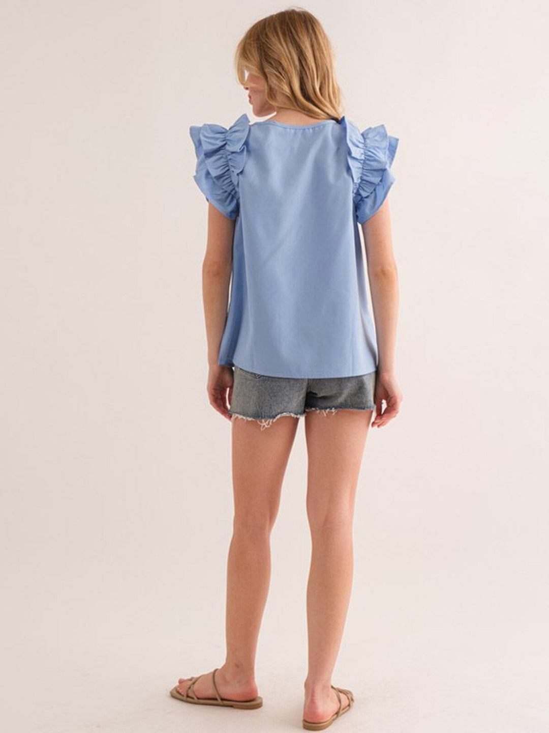 Copy of WOMEN'S RUFFLE SLEEVE V-NECK TUNIC BLOUSE TOP