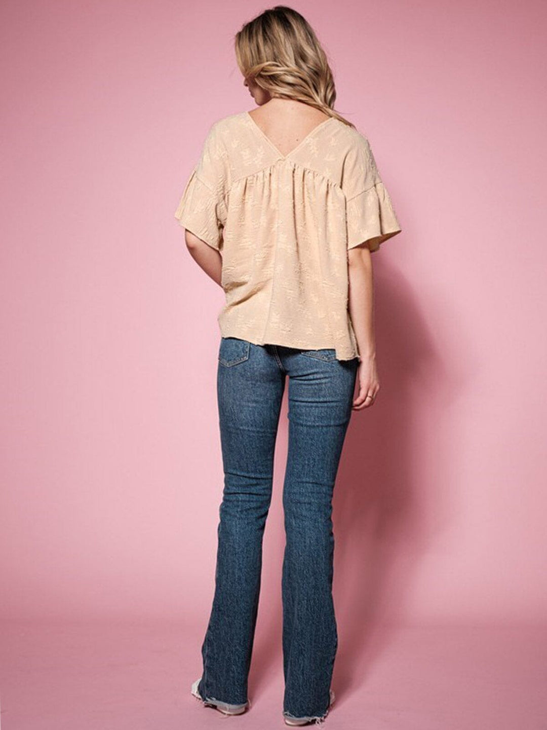 WOMEN'S SHORT SLEEVE V-NECK DETAILED TUNIC BLOUSE TOP