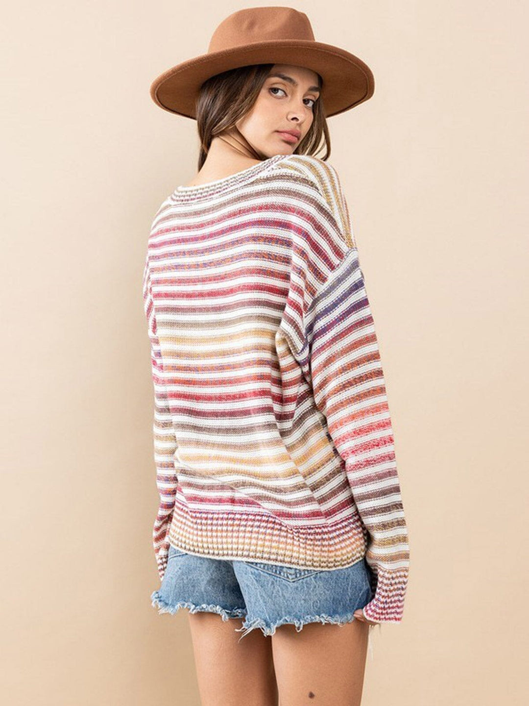 WOMEN'S LONG SLEEVE MULTI COLOR STRIPES SWEATER