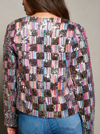 WOMEN'S LONG SLEEVE OPEN FRONT SEQUINS BLAZER