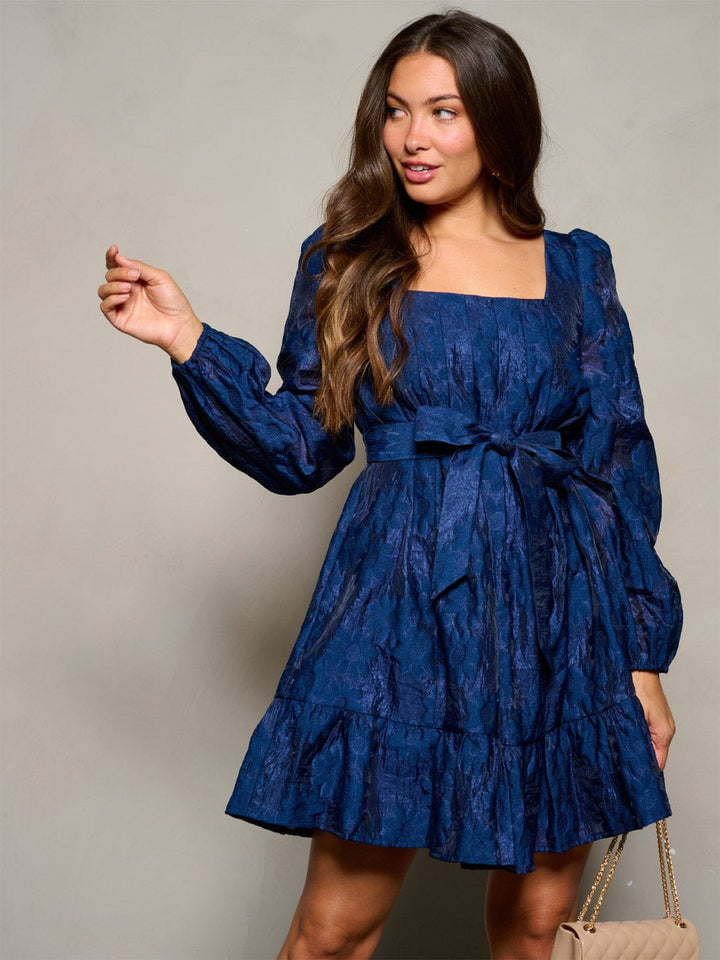 WOMEN'S LONG PUFF SLEEVE SQUARE NECK FLORAL DETAILED MINI DRESS