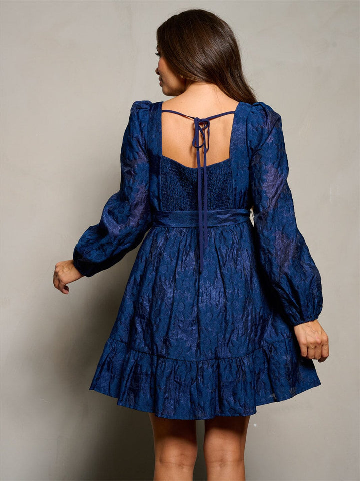 WOMEN'S LONG PUFF SLEEVE SQUARE NECK FLORAL DETAILED MINI DRESS