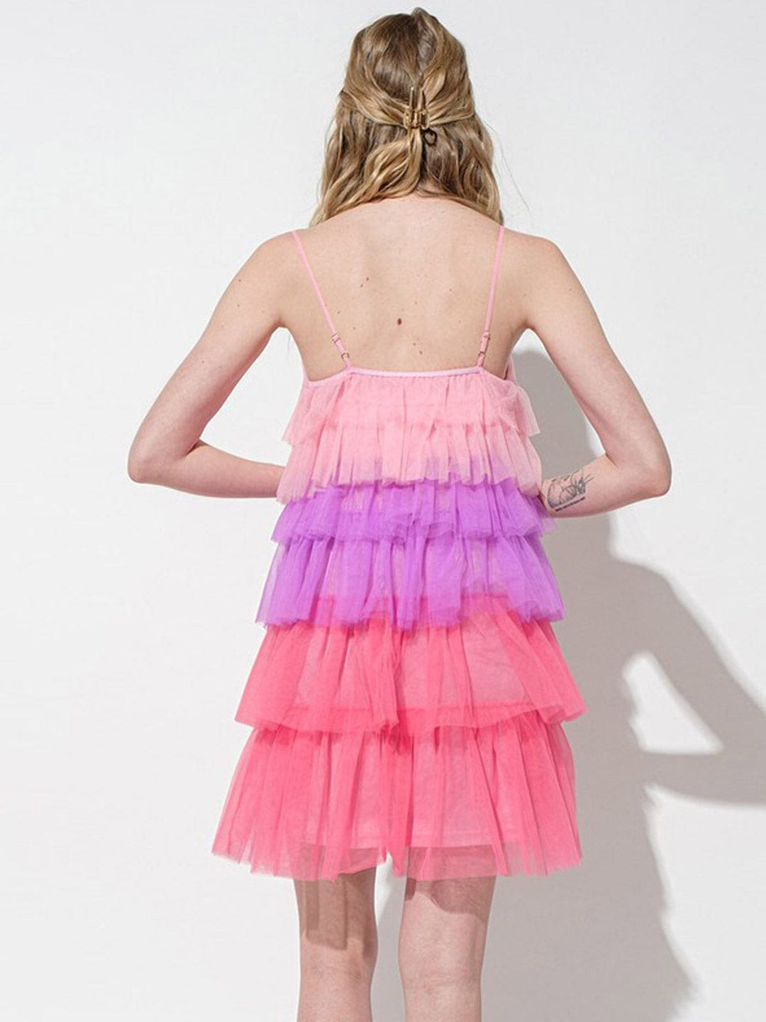 WOMEN'S SLEEVELESS TIERED RUFFLE COLORBLOCK MINI DRESS