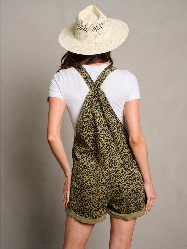 WOMEN'S SLEEVELESS DISTRESS ANIMAL PRINT OVERALL