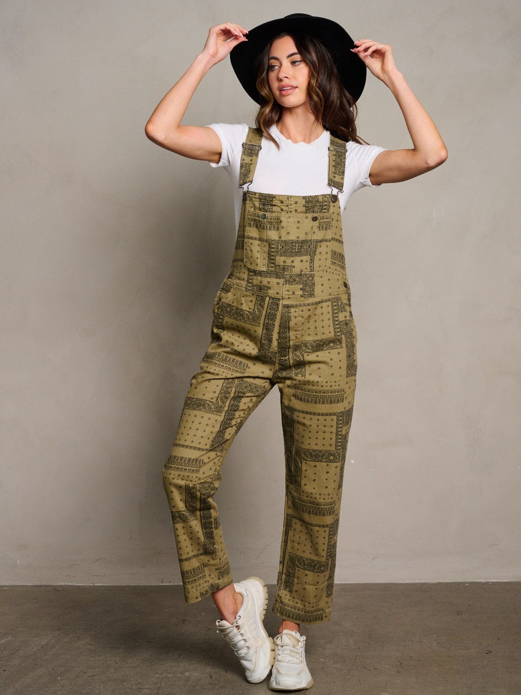 WOMEN'S SLEEVELESS POCKETS MULTI PRINT WIDE LEG OVERALL