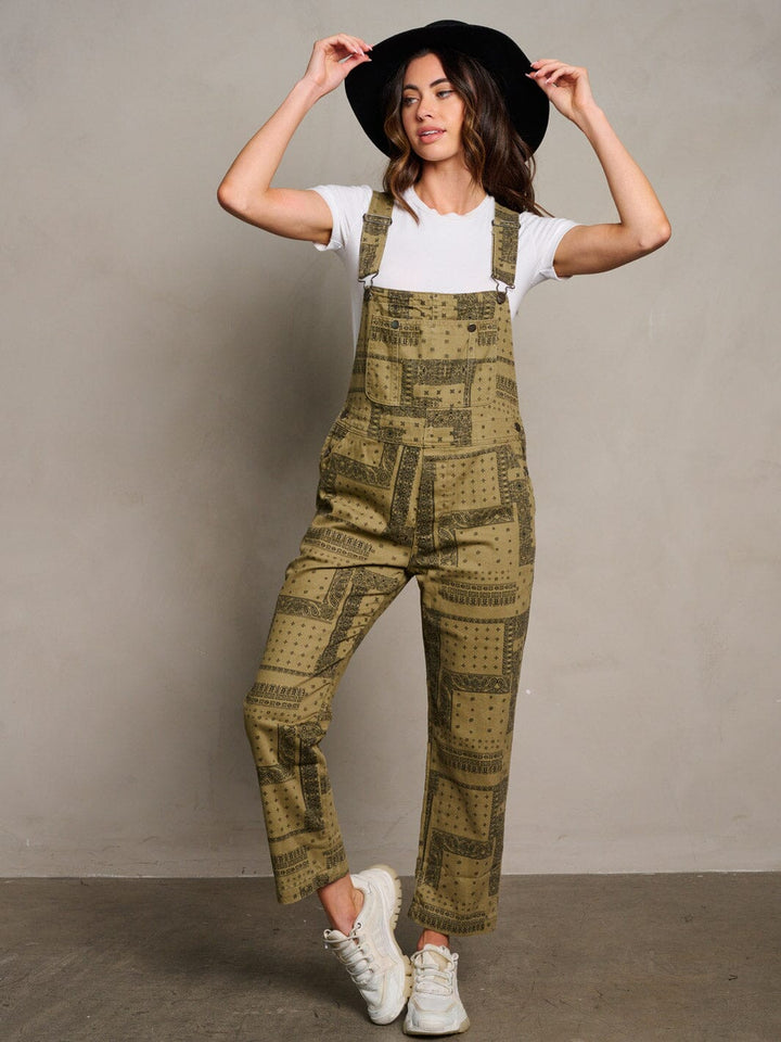 WOMEN'S SLEEVELESS POCKETS MULTI PRINT WIDE LEG OVERALL