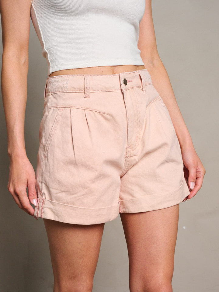 WOMEN'S BUTTON CLOSURE POCKETS PLEATED MINI SHORTS