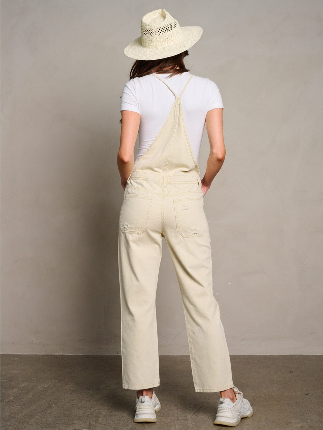 WOMEN'S SLEEVELESS POCKETS DISTRESS WIDE LEG OVERALL