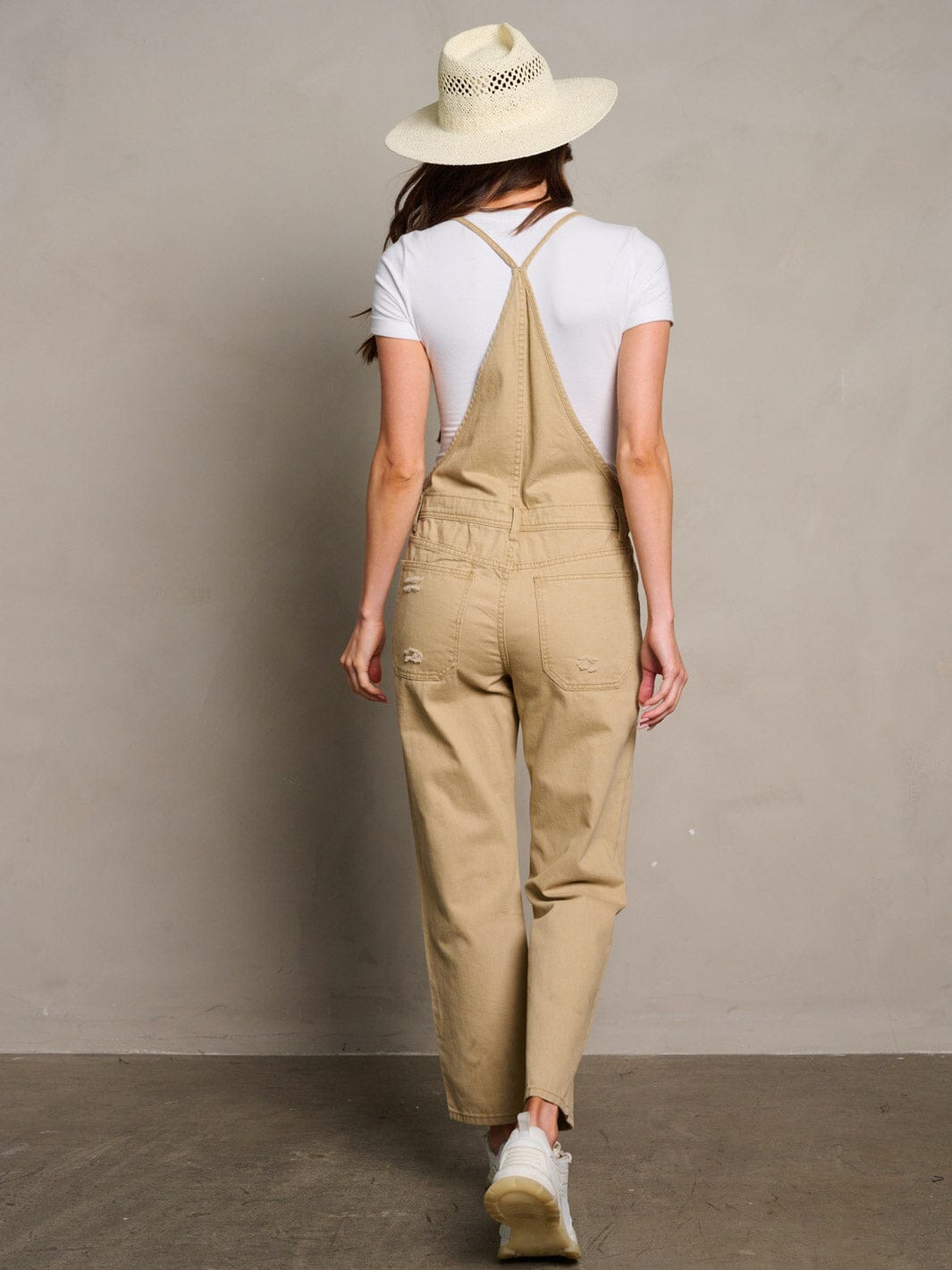 WOMEN'S SLEEVELESS POCKETS DISTRESS WIDE LEG OVERALL