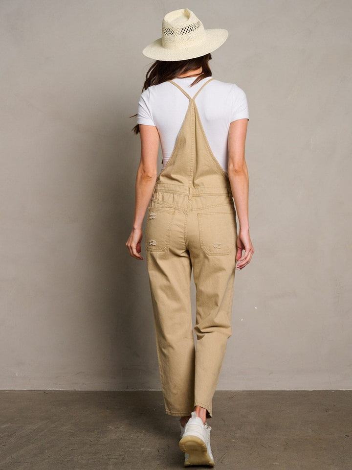 WOMEN'S SLEEVELESS POCKETS DISTRESS WIDE LEG OVERALL