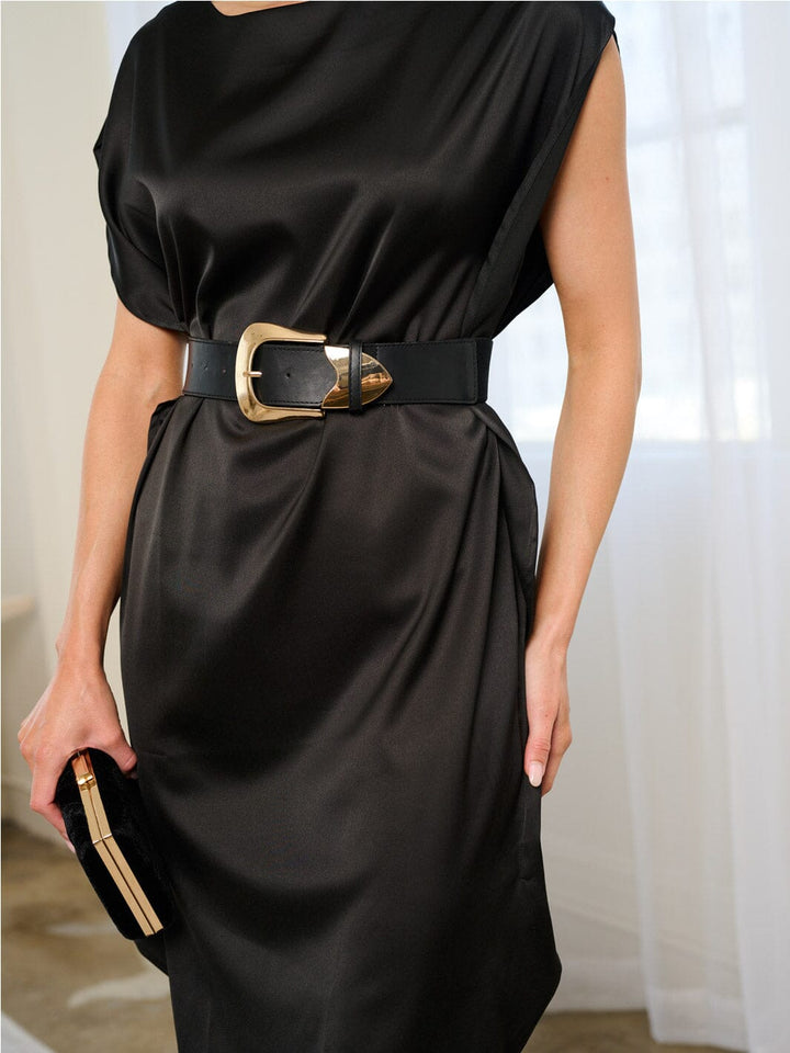 WOMEN'S SHORT SLEEVE BELTED TUNIC MINI DRESS