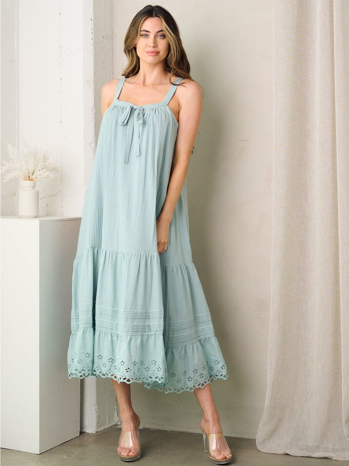 WOMEN'S SLEEVELESS TUNIC BOTTOM HEM DETAILED MAXI DRESS