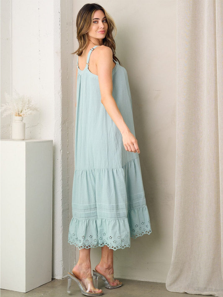 WOMEN'S SLEEVELESS TUNIC BOTTOM HEM DETAILED MAXI DRESS