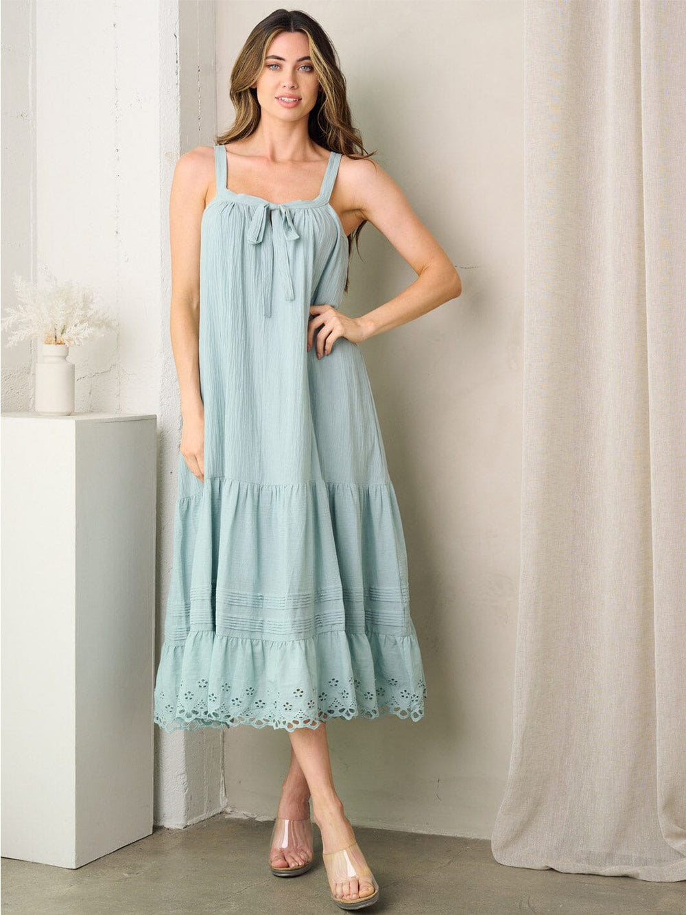 WOMEN'S SLEEVELESS TUNIC BOTTOM HEM DETAILED MAXI DRESS
