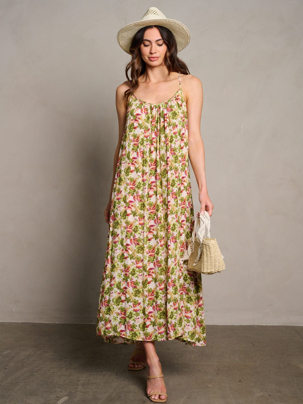 WOMEN'S SLEEVELESS OPEN BACK FLORAL MAXI DRESS