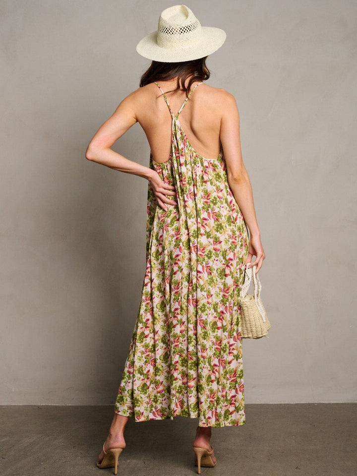 WOMEN'S SLEEVELESS OPEN BACK FLORAL MAXI DRESS