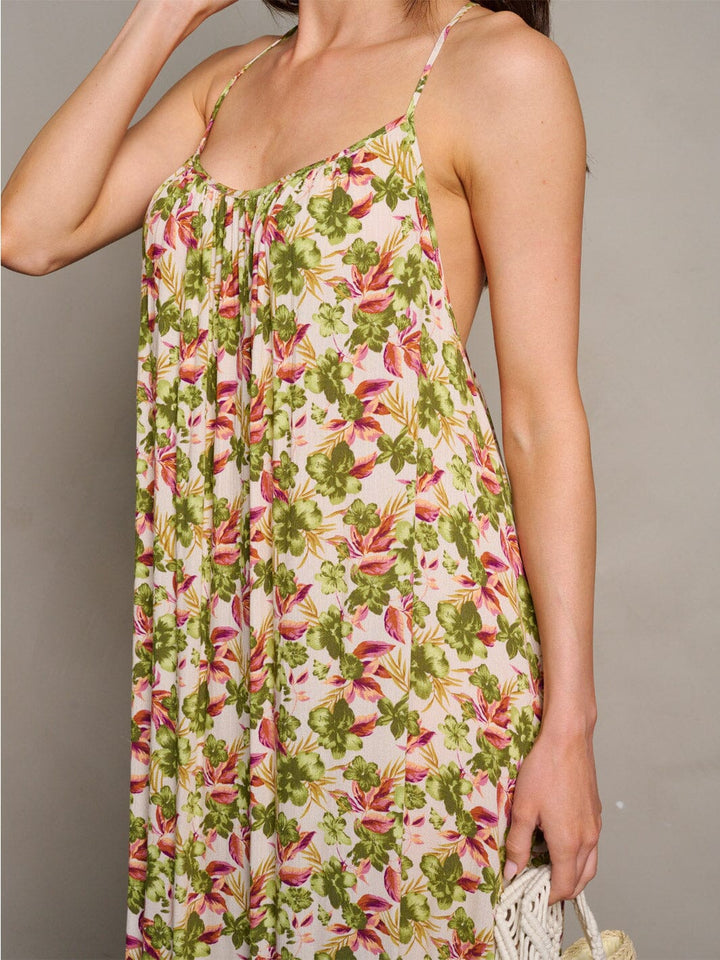 WOMEN'S SLEEVELESS OPEN BACK FLORAL MAXI DRESS