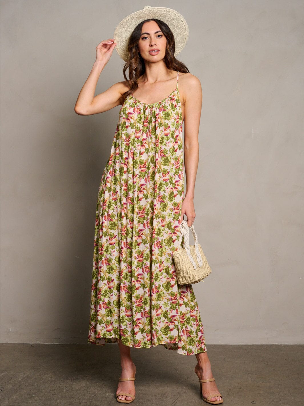 WOMEN'S SLEEVELESS OPEN BACK FLORAL MAXI DRESS