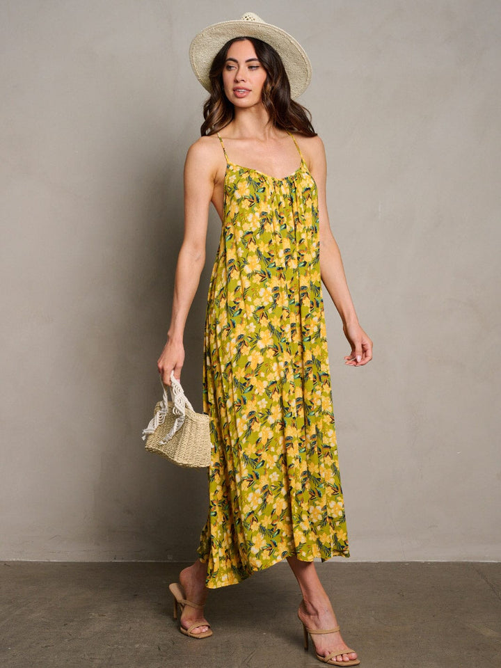 WOMEN'S SLEEVELESS OPEN BACK FLORAL MAXI DRESS