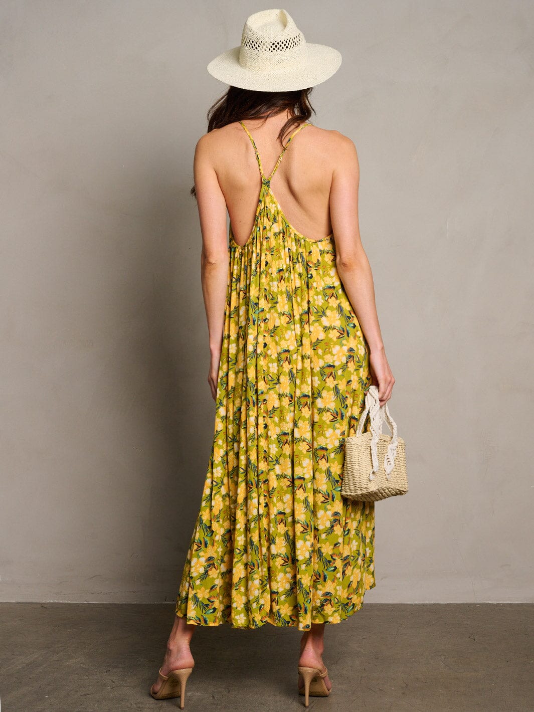 WOMEN'S SLEEVELESS OPEN BACK FLORAL MAXI DRESS