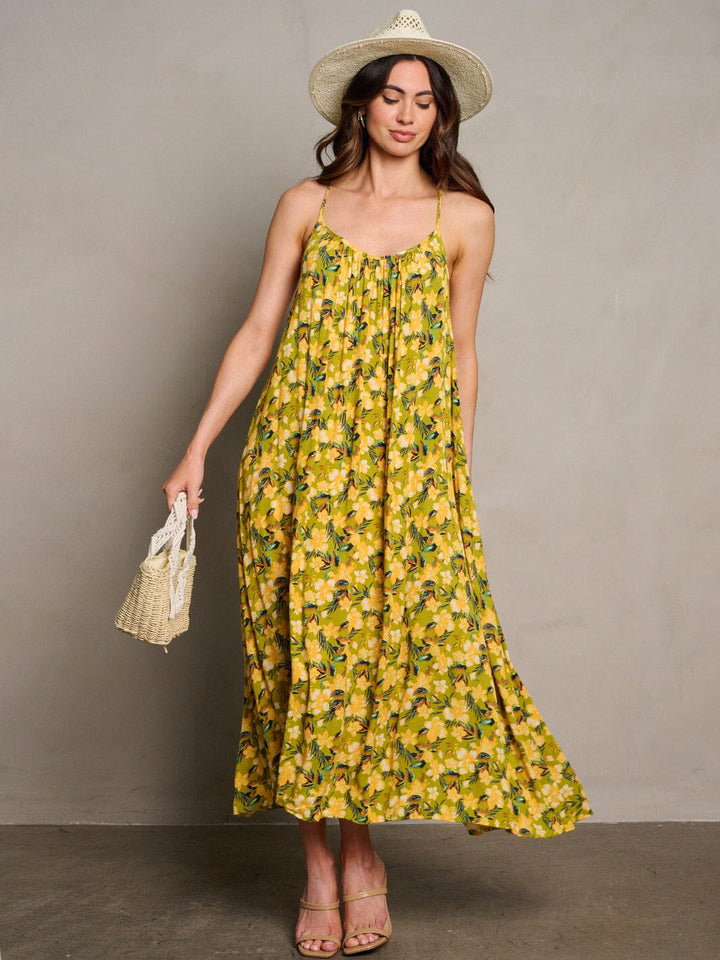WOMEN'S SLEEVELESS OPEN BACK FLORAL MAXI DRESS
