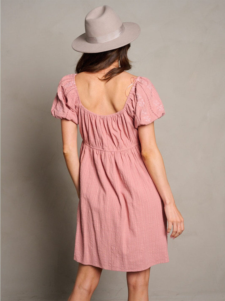 WOMEN'S SHORT PUFF SLEEVE EMBROIDERY DETAILED MINI DRESS