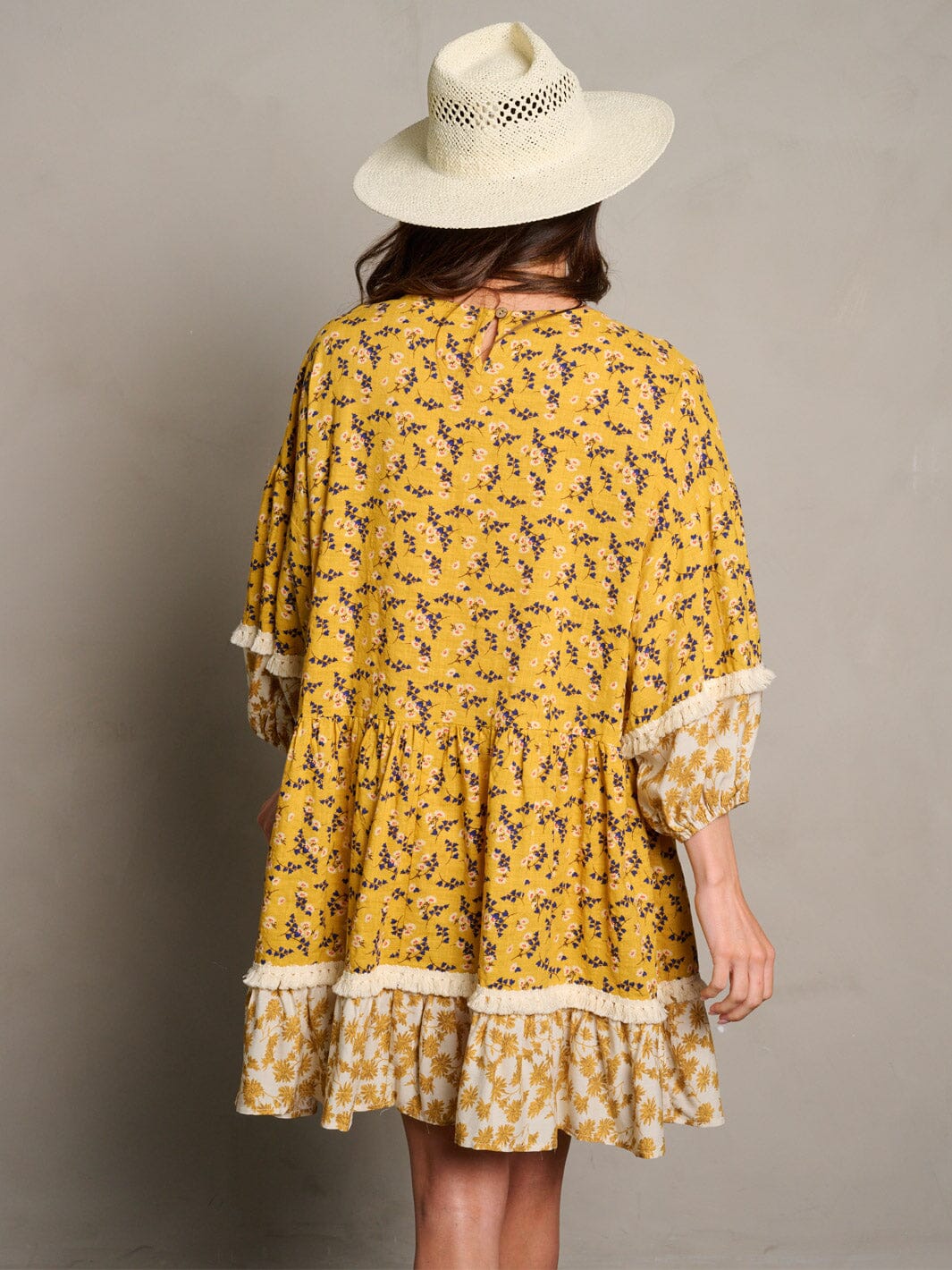 WOMEN'S 3/4 SLEEVE TUNIC FLORAL MINI DRESS