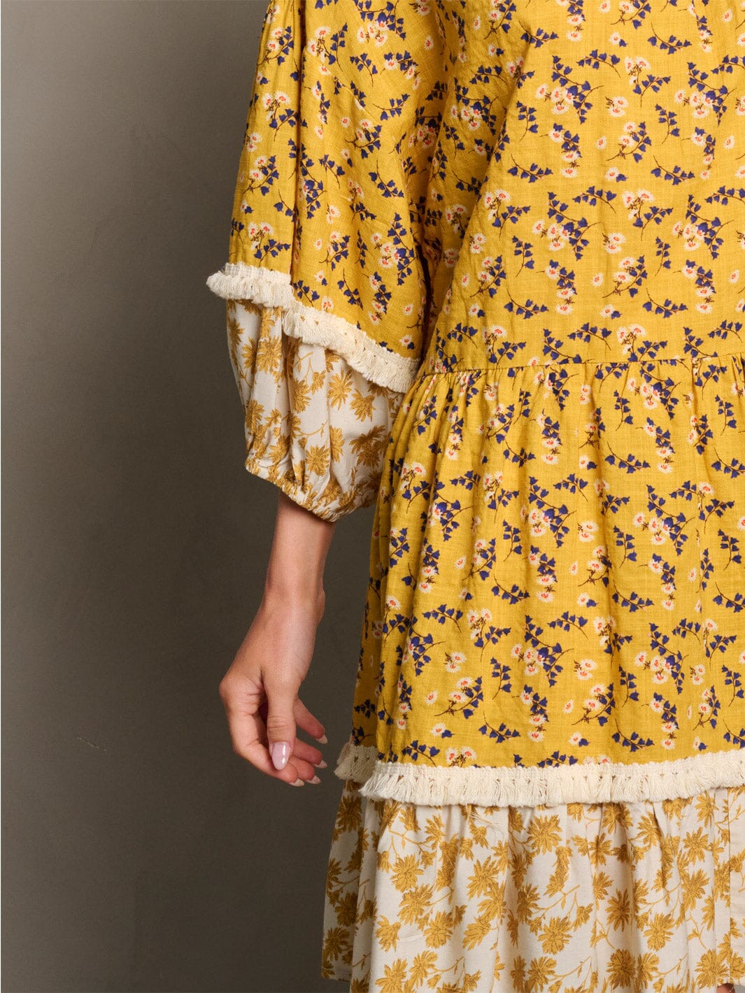 WOMEN'S 3/4 SLEEVE TUNIC FLORAL MINI DRESS