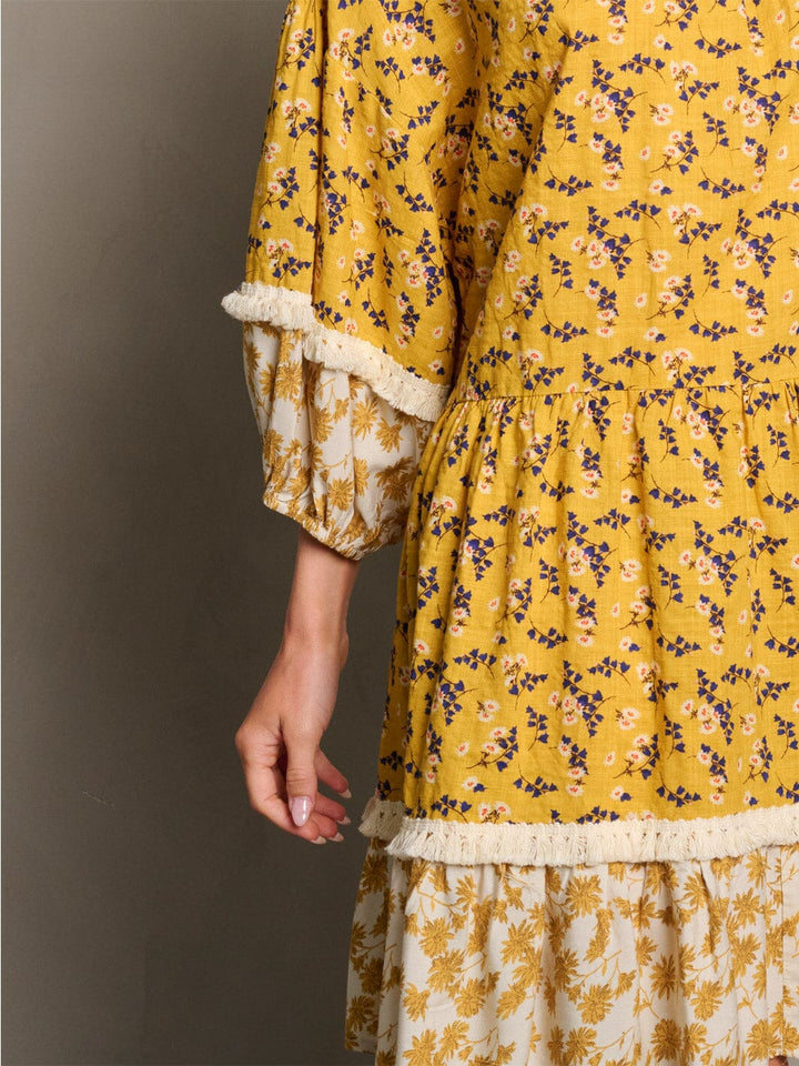 WOMEN'S 3/4 SLEEVE TUNIC FLORAL MINI DRESS