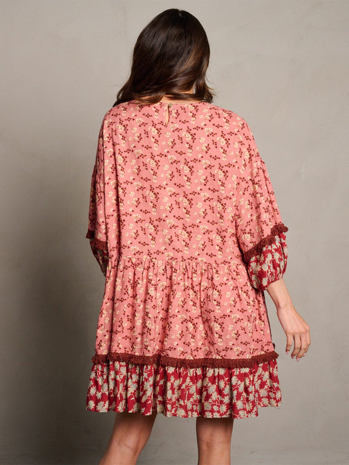 WOMEN'S 3/4 SLEEVE TUNIC FLORAL MINI DRESS