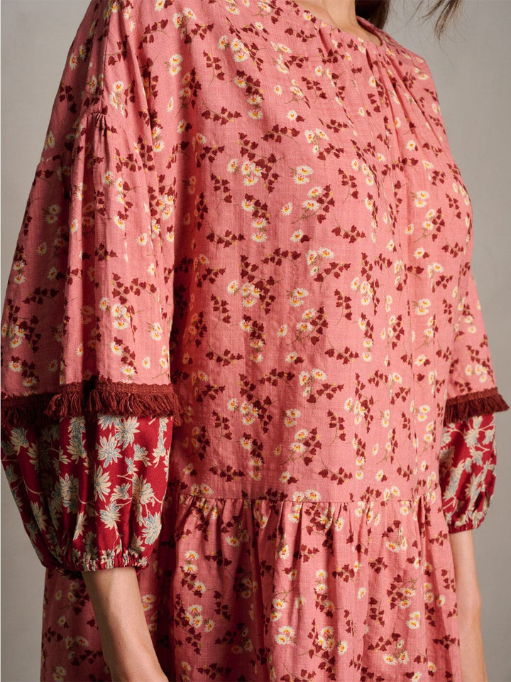 WOMEN'S 3/4 SLEEVE TUNIC FLORAL MINI DRESS