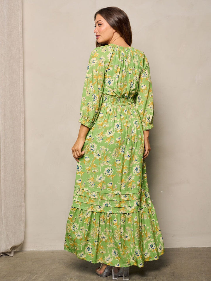 WOMEN'S LONG SLEEVE POCKETS V-NECK FLORAL MAXI DRESS