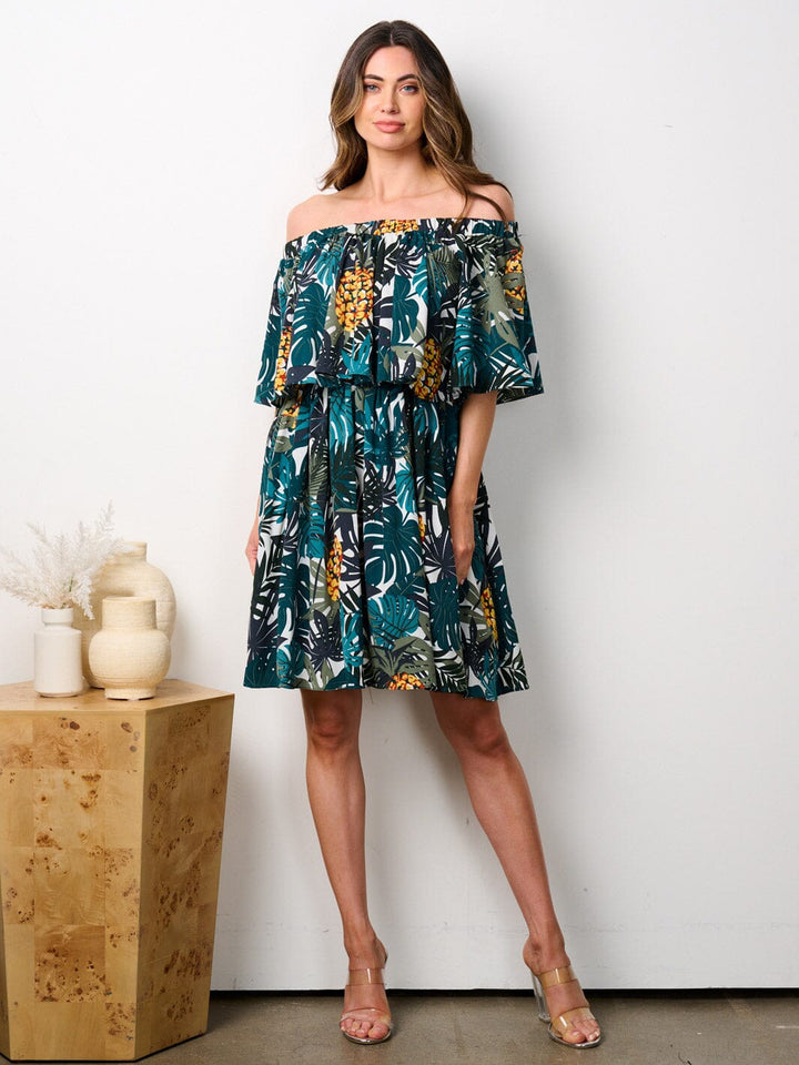 WOMEN'S OFF SHOULDER RUFFLE FLORAL MINI DRESS