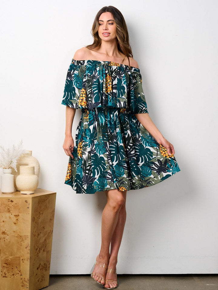 WOMEN'S OFF SHOULDER RUFFLE FLORAL MINI DRESS
